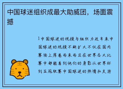 中国球迷组织成最大助威团，场面震撼