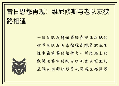 昔日恩怨再现！维尼修斯与老队友狭路相逢
